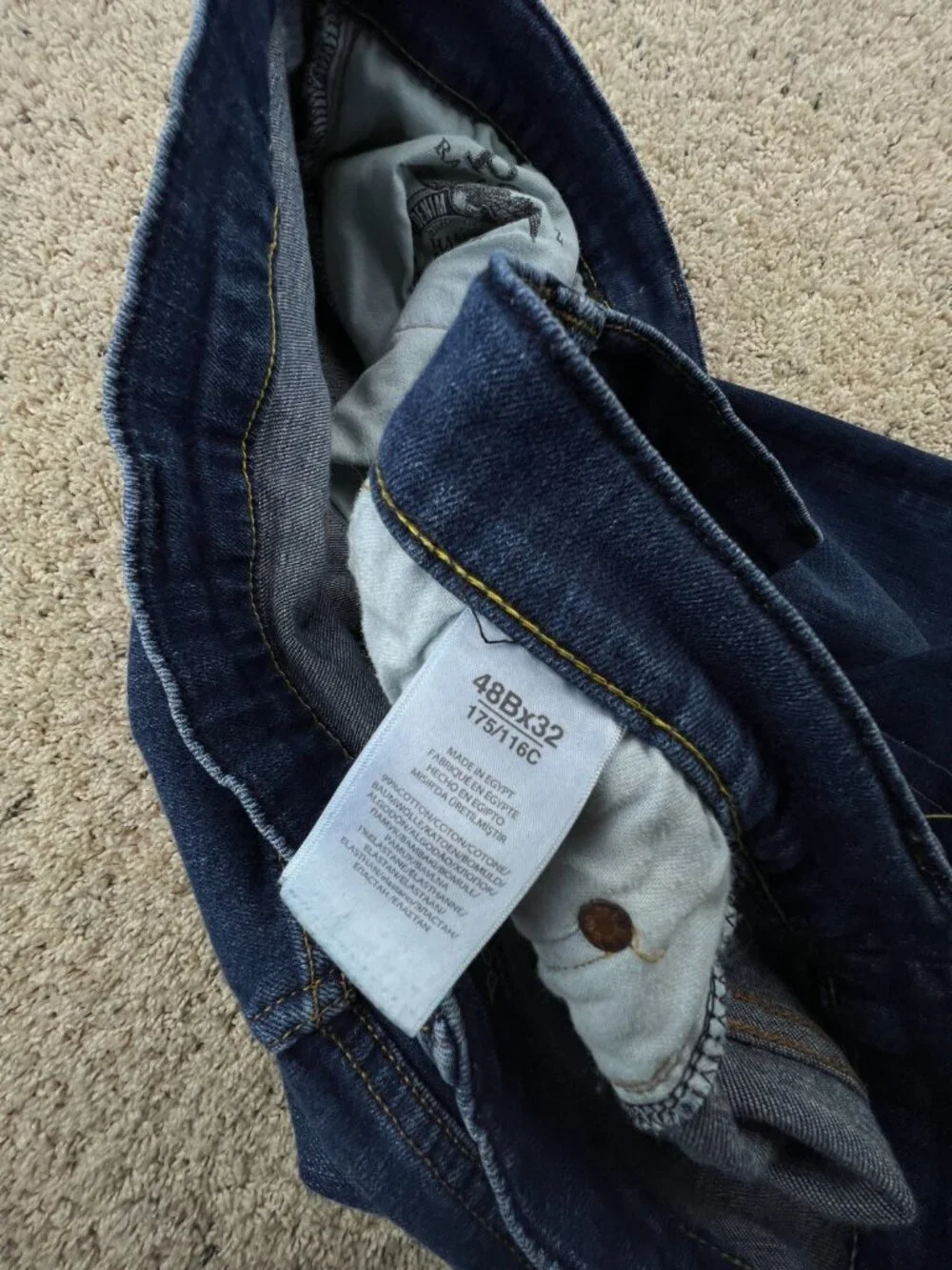 Polo Ralph Lauren Jeans Blue Straight Cotton Pants Denim Mens 48bx26 Big Adult